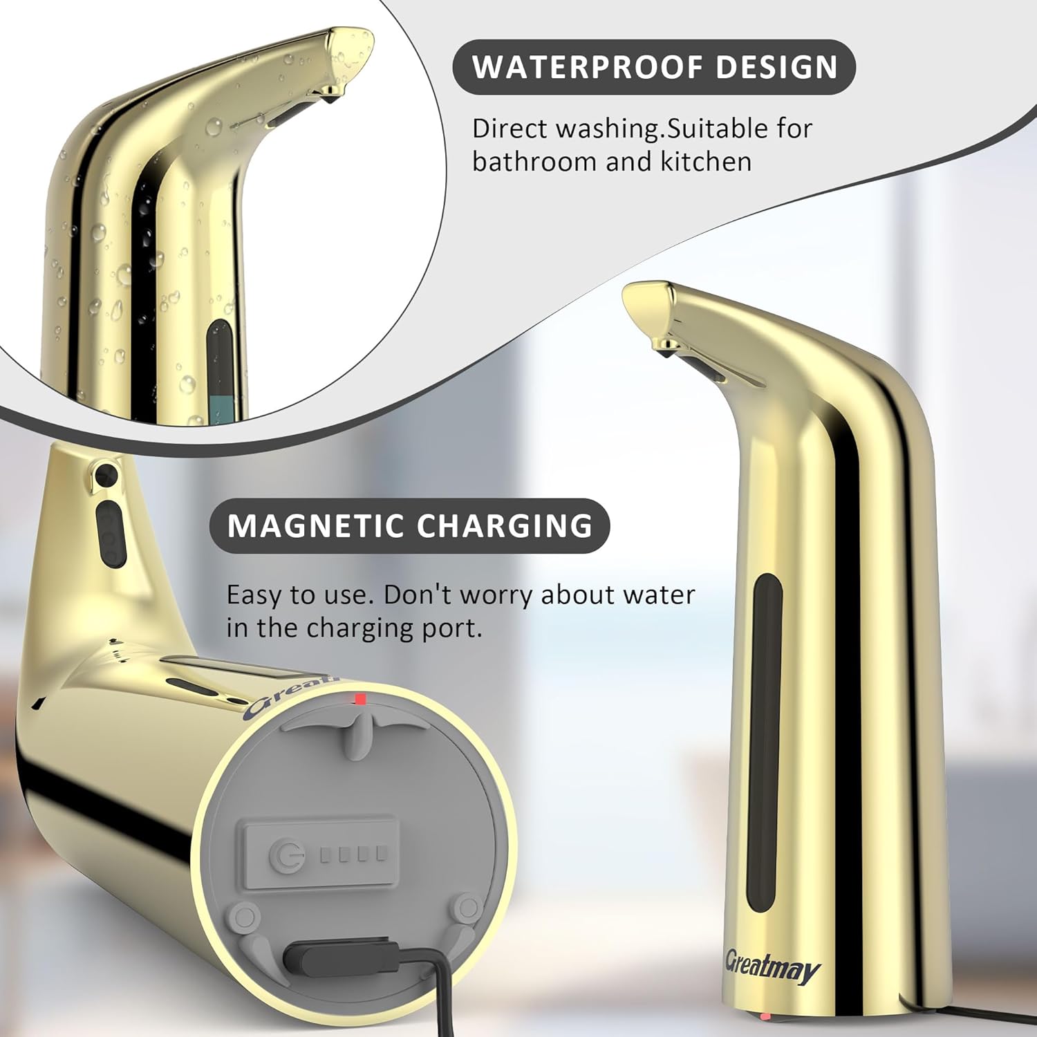 Convenient Automatic Soap Dispenser,4 Adjustable Levels Touchless Hand Sanitizer Pump with Infrared