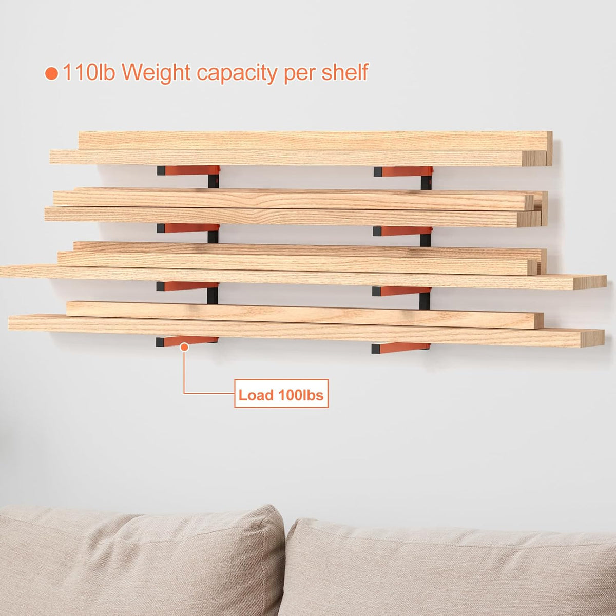 NANANARDOSO Wall Mount Wood Organizer and Lumber Storage,Heavy Duty Metal Shelf with 4-Level,Lumber