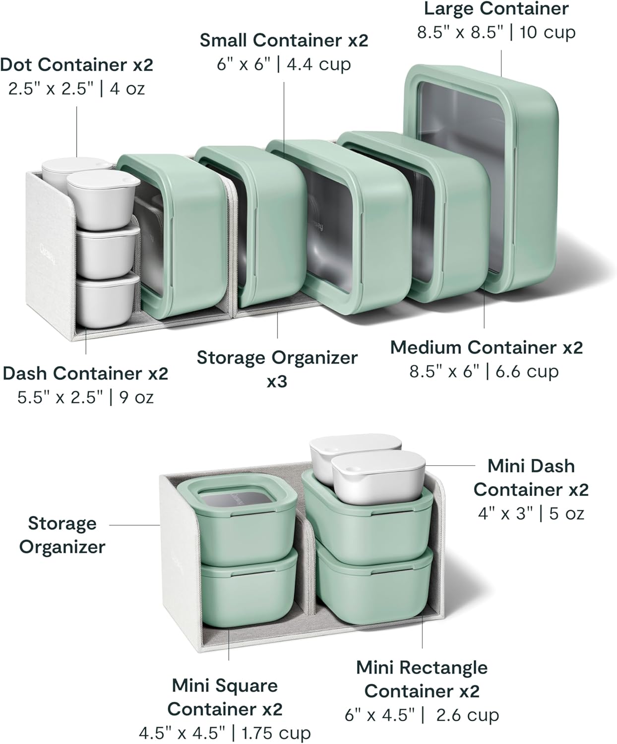 Caraway 25pc Glass Food Storage Set - Non-Toxic Ceramic-Coated Glass - Air Release Technology
