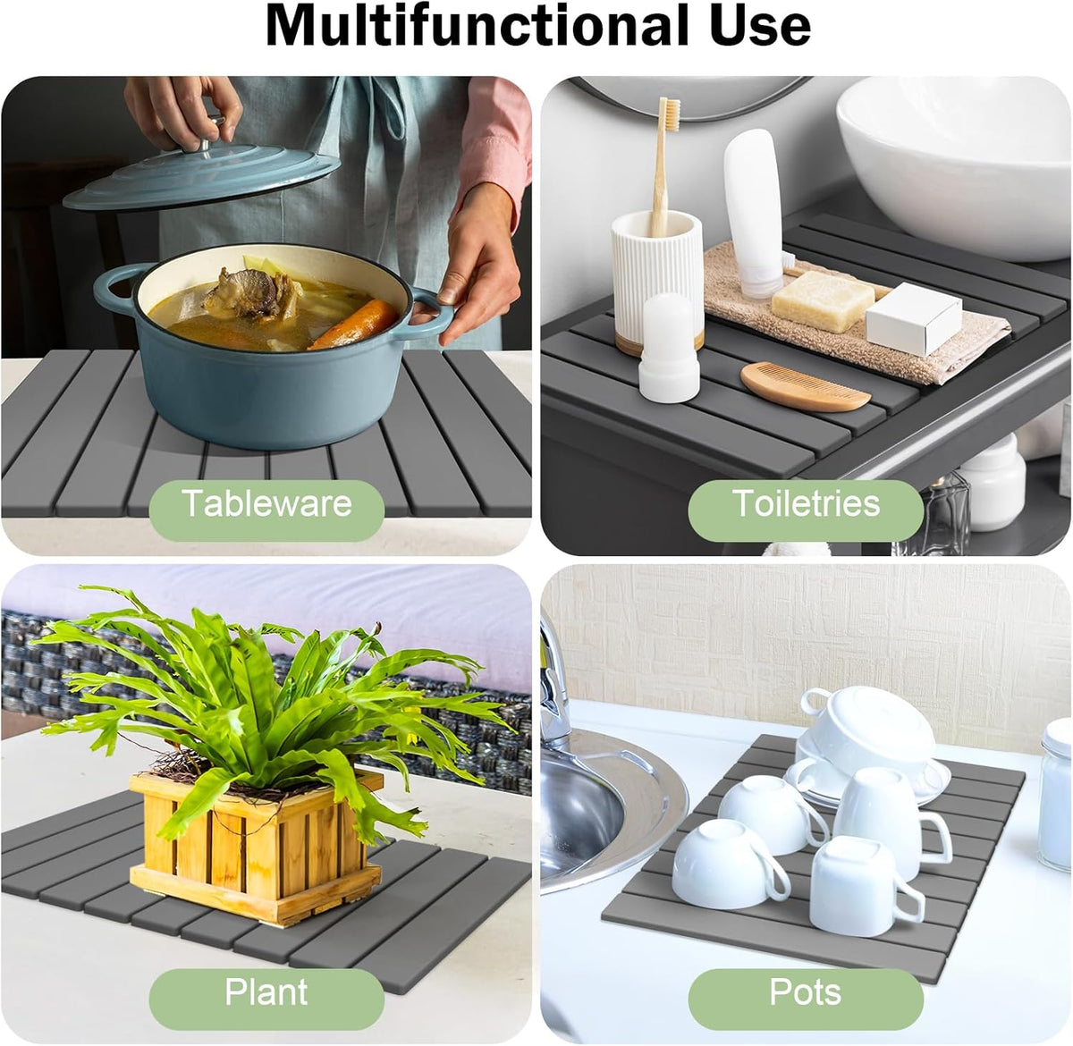 Stone Dish Drying Mat for Kitchen Counter,24"(L)×16"(W) Collapsible Fast-Drying Diatomaceous Earth