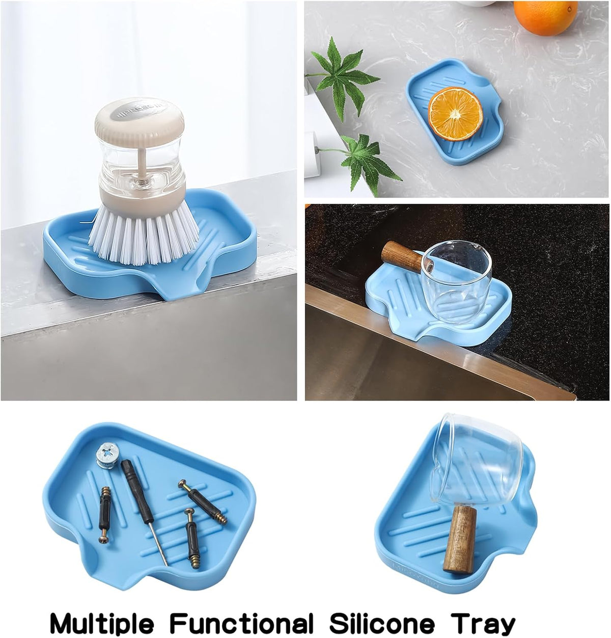 Silicone Bathroom Soap Dishes with Drain Spout-Bathroom and Kitchen Sink Organizer,Sponge