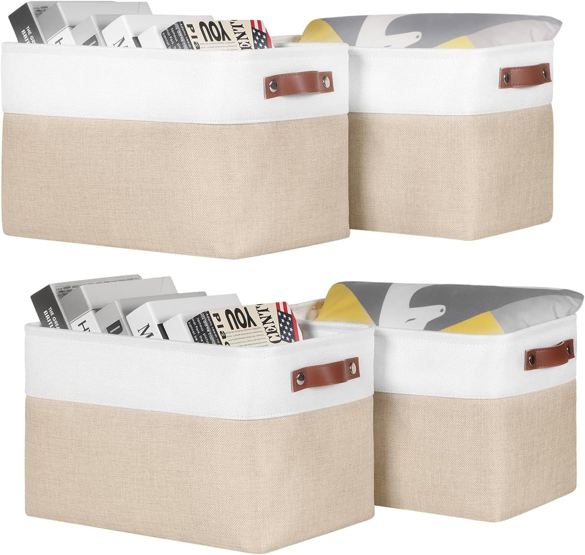 Univivi 15 inch Storage Baskets for Shelves with Handles Hard Bottom Closet Organizer Fabric Bins