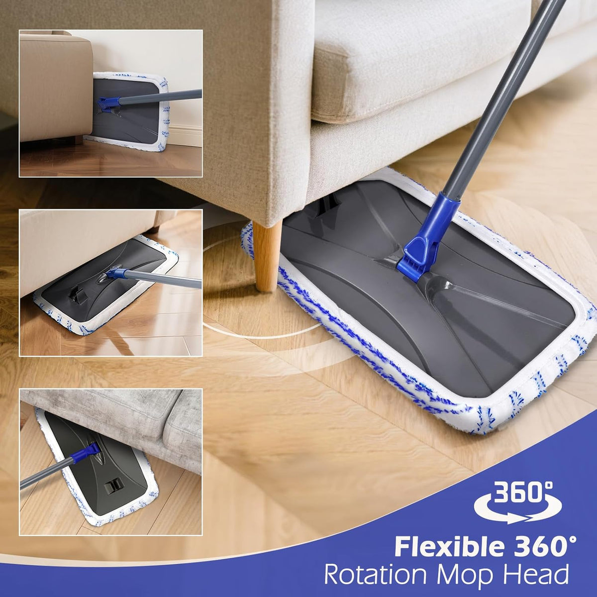 Masthome Microfiber Mop,Large Surface Flat Mop with 5 Reusable Pads,Hardwood Floor Mops for Dry and