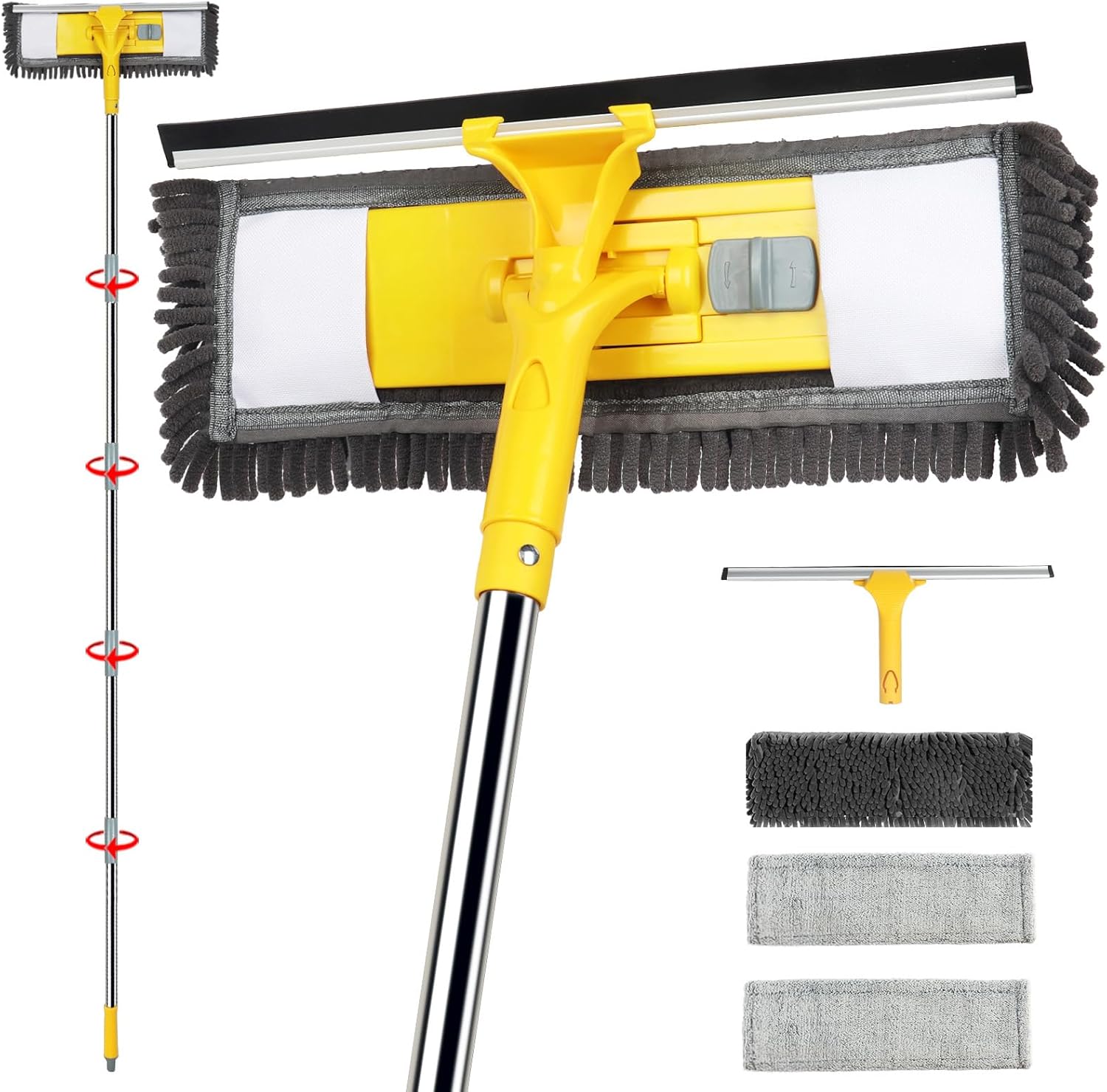 81" Long Handle Window Cleaner Tool Squeegee with Extension Pole, 2 in 1 Large Surface Window