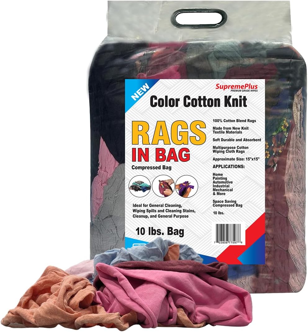 Premium Color Knit Cleaning Rags (10 lbs. Bag) – Shop Rags Bulk for Workshops, Mechanics, Painters