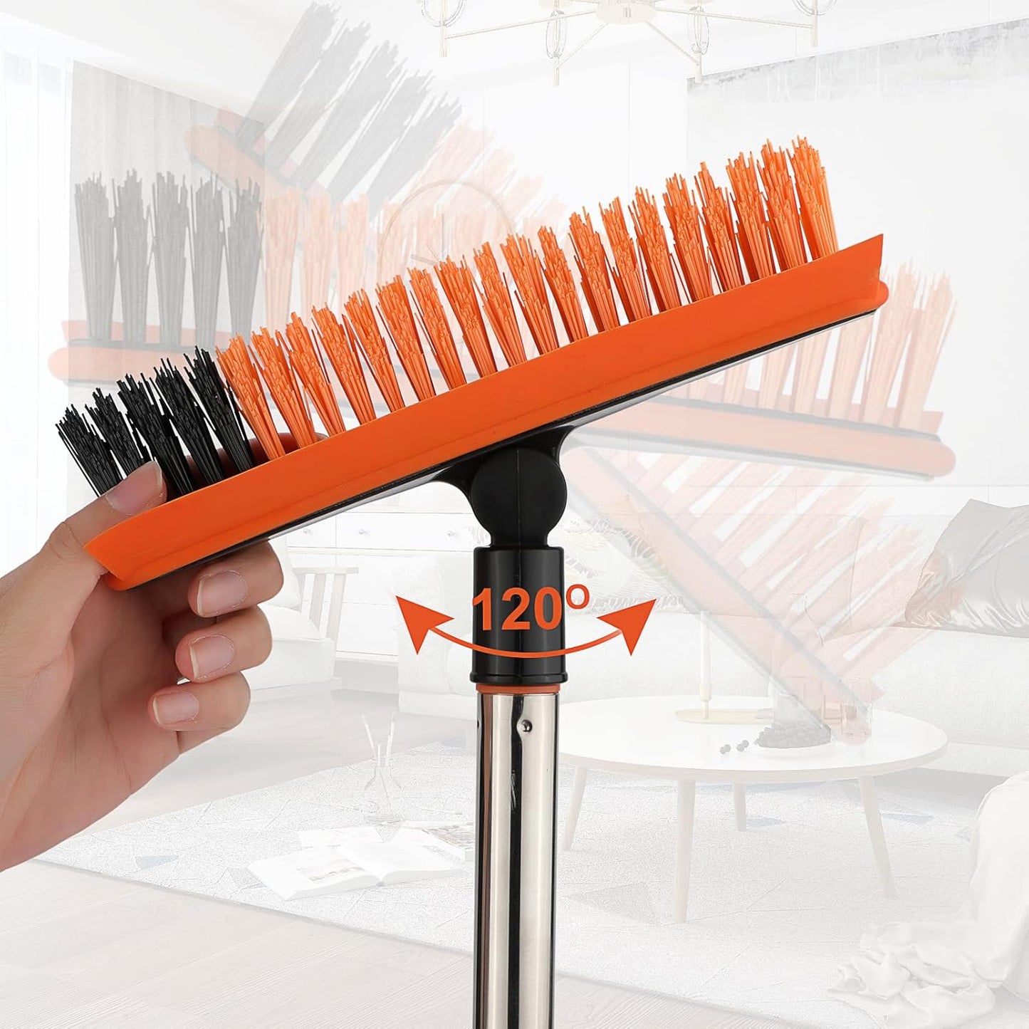 2 in 1 Floor Scrub Brush Grout Brush with 57.8" Long Handle,120°Rotatable Shower Tile Grout Cleaner