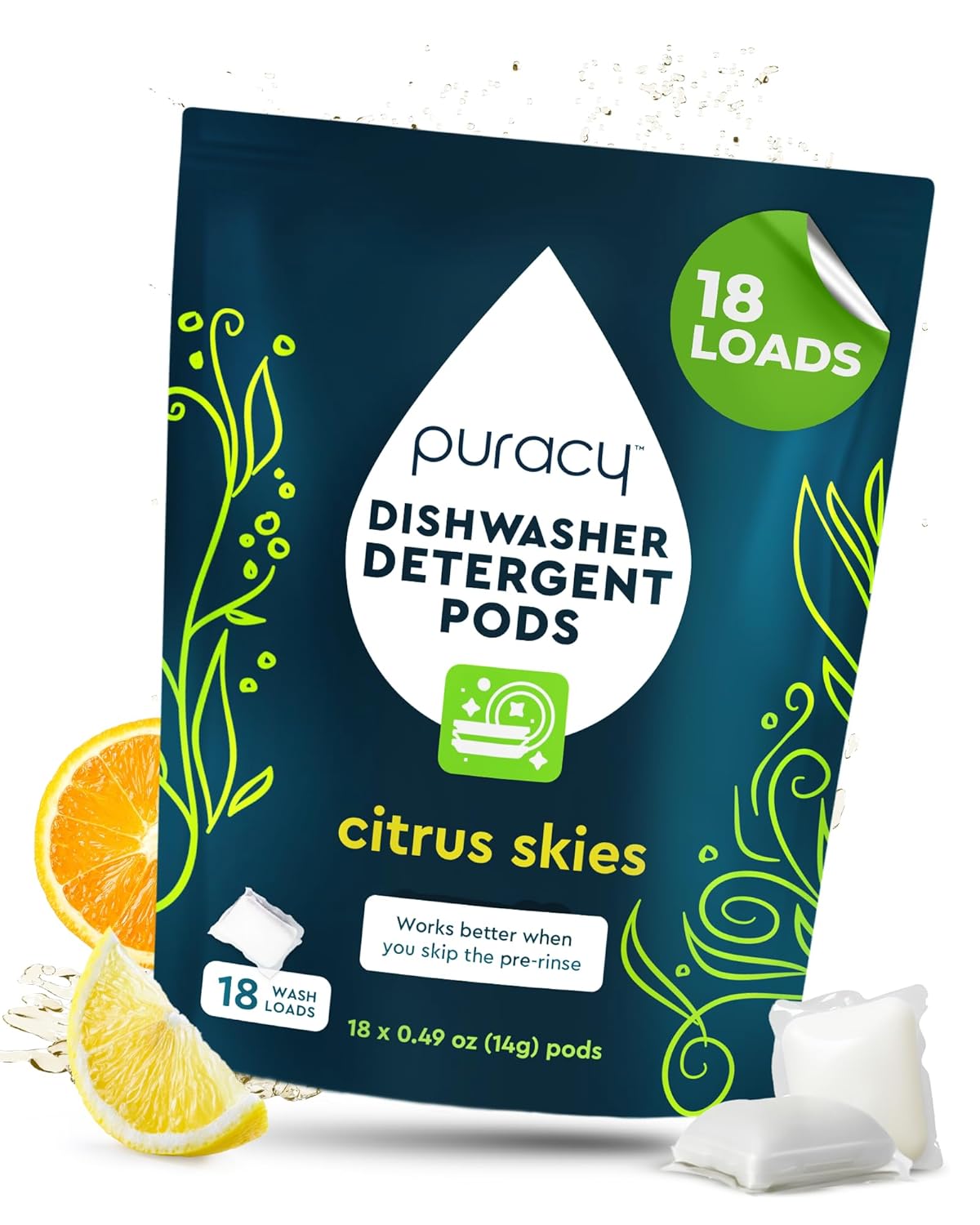 Puracy Dishwasher Pods, Natural Dishwasher Detergent, Free & Clear Dish tabs - Enzyme-Powered, Spot