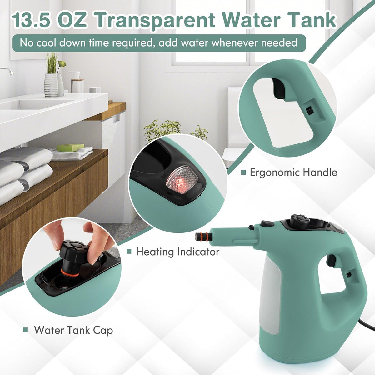 COSTWAY Handheld MultiPurpose Steam Cleaner with 17 Pieces, 350ml Large Capacity Steam Mop