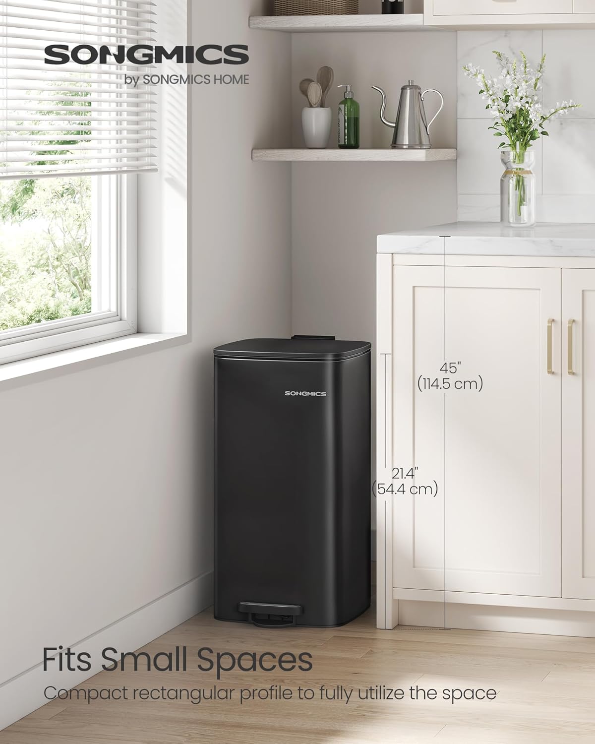 SONGMICS Kitchen Trash Can, 8-Gallon (30 L) Trash Bin, Stainless Steel Garbage Can, with Inner
