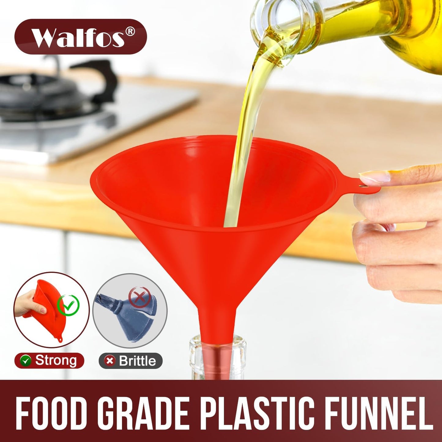 walfos 4pcs Kitchen Plastic Funnel (NO BPA),Automotive Funnel for Liquid Transfer,funnels for