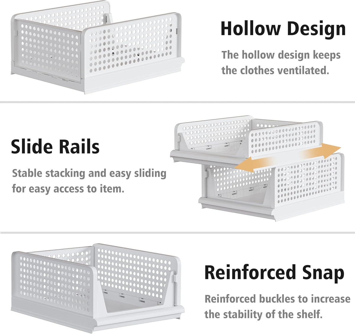 Proarea 5 Pack Stackable Plastic Storage Basket Closet Organizer Bin Foldable Clothes Organizer