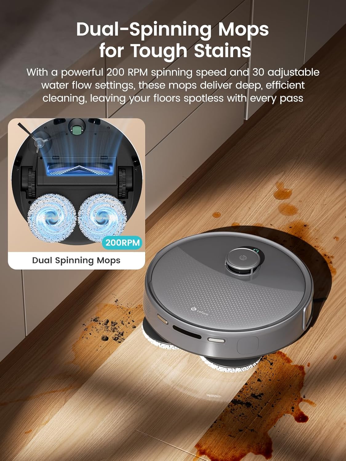 Lefant M3 Max Robot Vacuum, Auto Mop Washing, 20000Pa Suction, Self-Emptying & Refilling, 9mm Mop