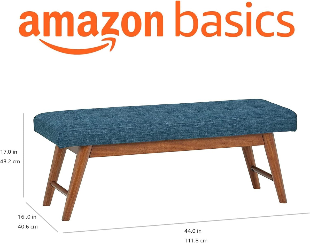 Amazon Basics Modern Haraden Upholstered Button-Tufted Bench, Blue, 16 x 44 x 17 in (Previously