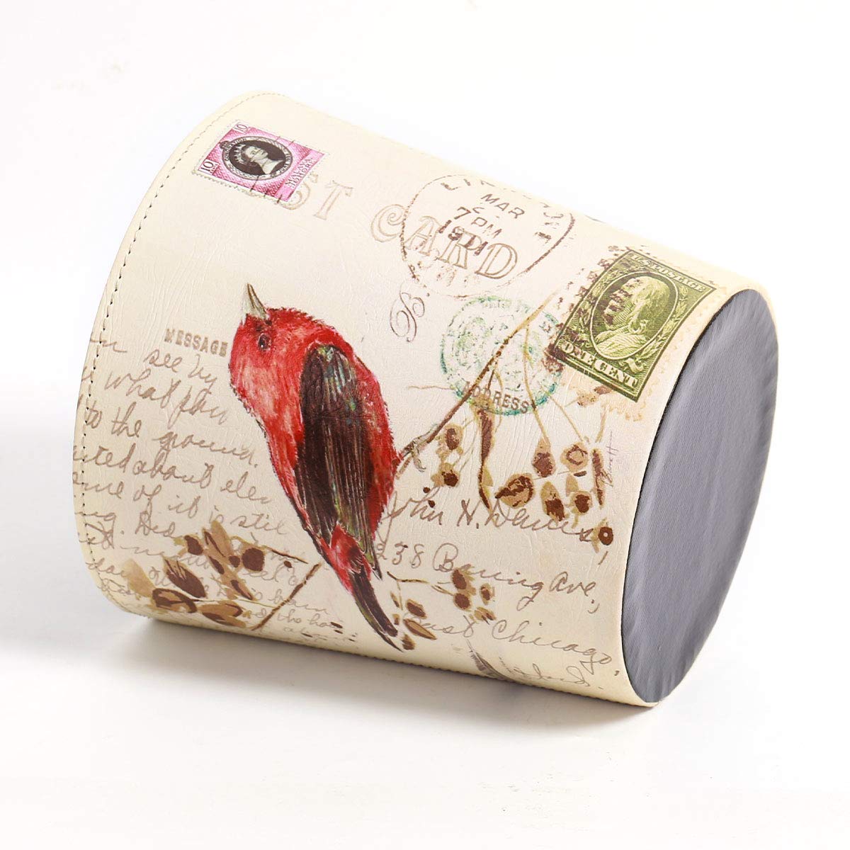 PU Leather Small Trash Can Wastebasket, Round Garbage Container Basket for Bathrooms, Laundry Room