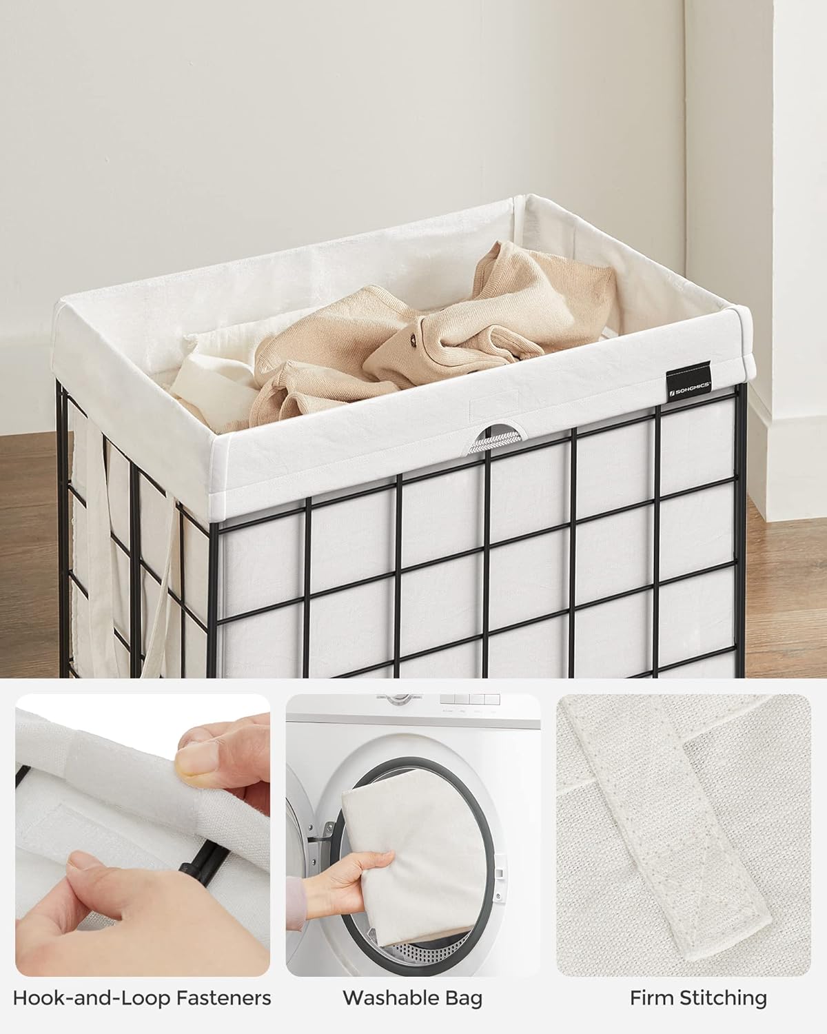 SONGMICS Laundry Hamper, 23.8 Gal. (90L) Laundry Basket, Collapsible Clothes Hamper, Black and
