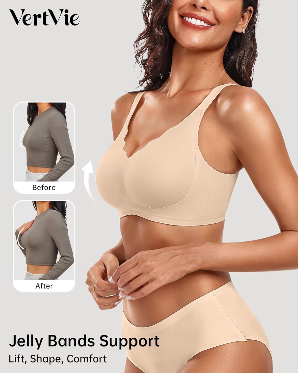 Vertvie Womens Seamless Bras No Underwire Supportive Wireless Push Up Full Coverage Bralette