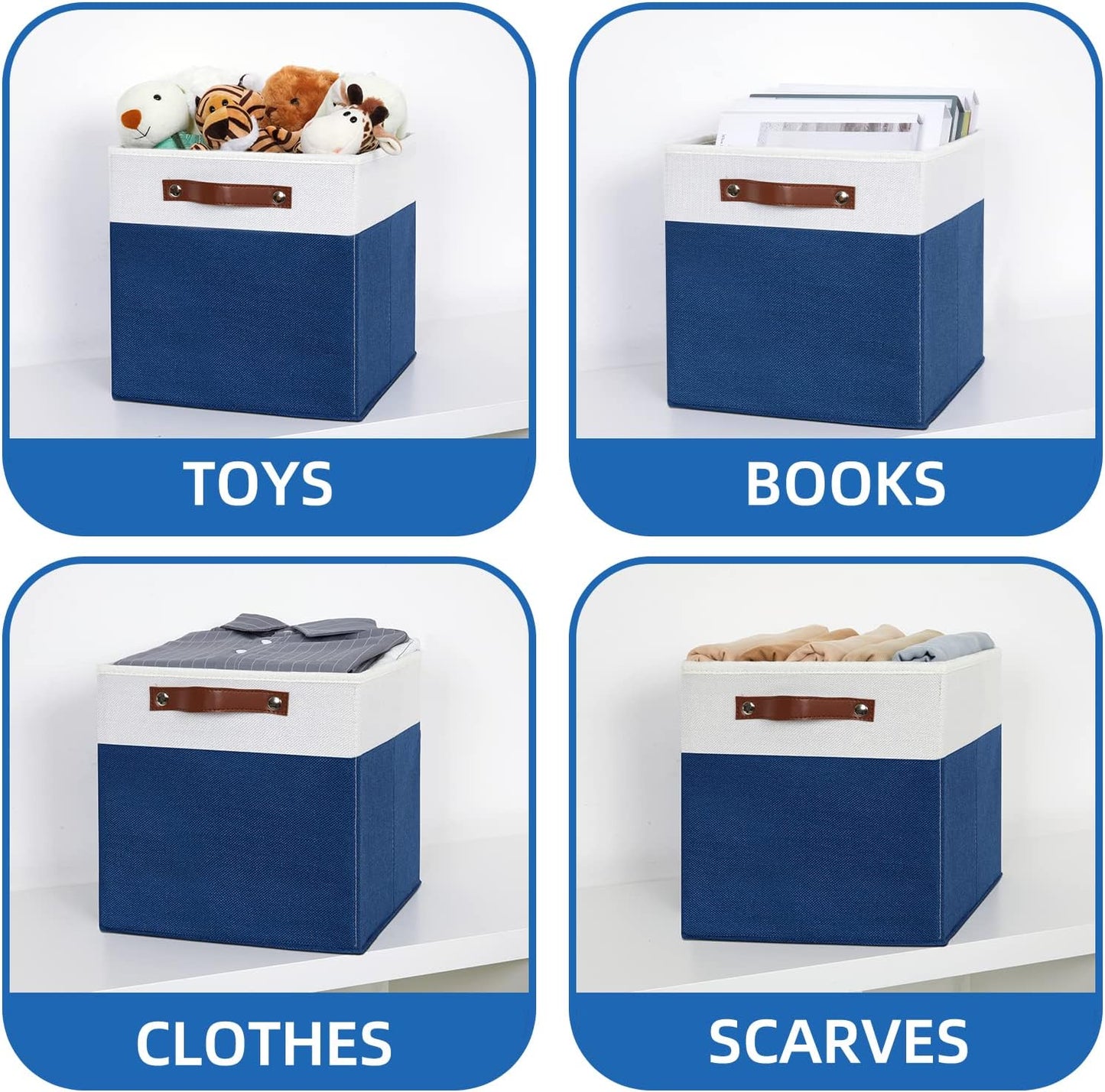 Temary Collapsible Storage Boxes - 12x12 Blue Cube Storage Bins with Handles for Organizing Home