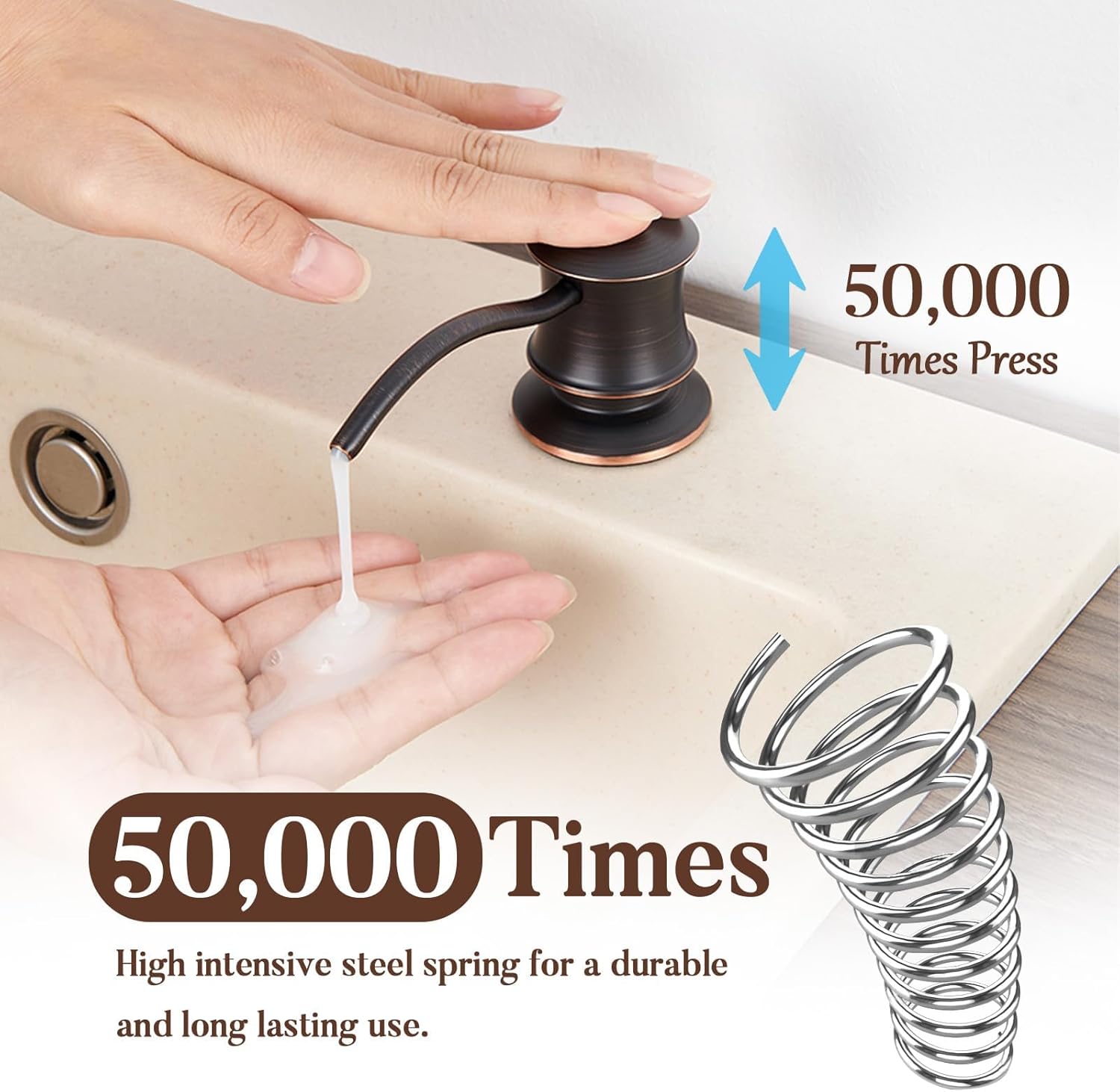 Built in Soap Dispenser for Kitchen Sink Countertop, Solid Brass Pump Head Long Spout with 10.2
