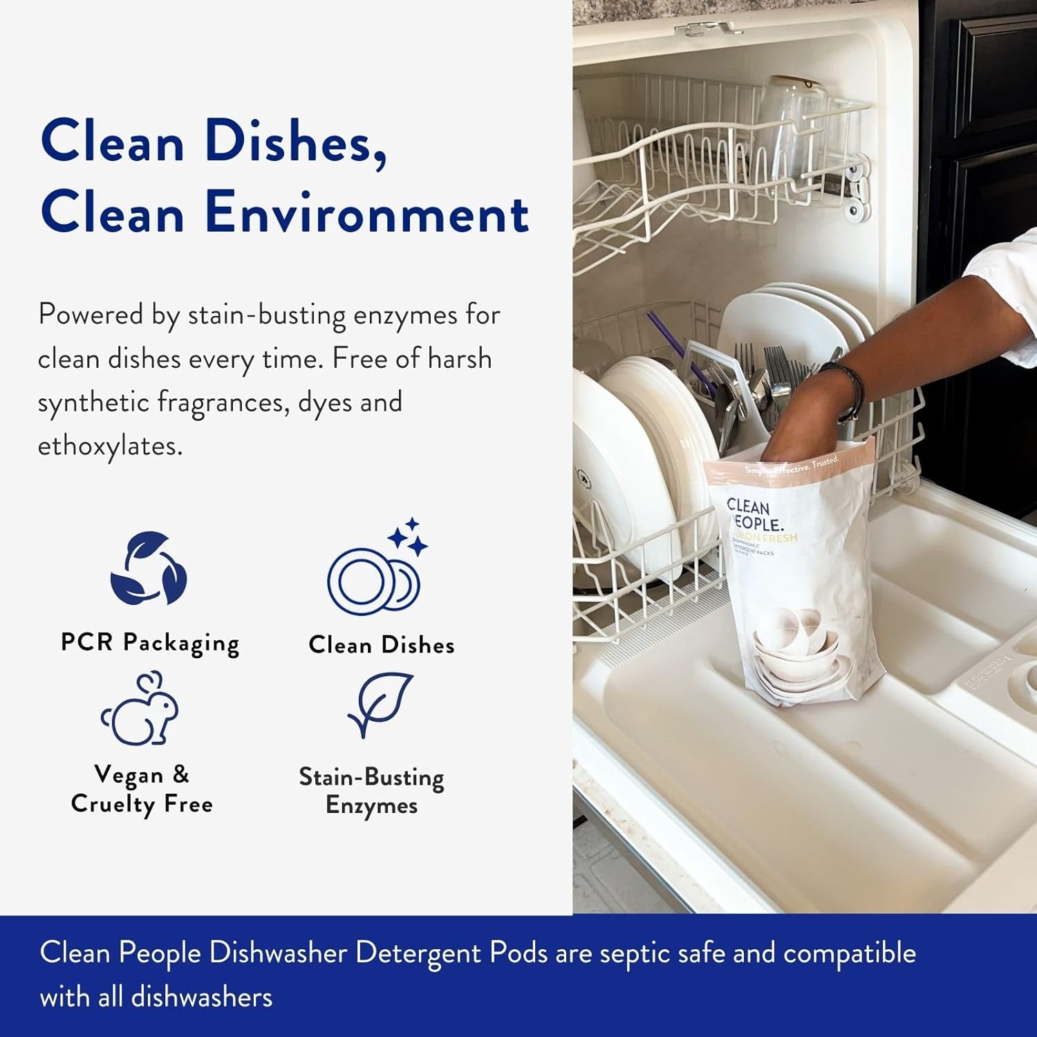 Clean People Dishwasher Pods - Cuts Grease & Rinses Sparkling Clean - Residue-Free - Phosphate Free