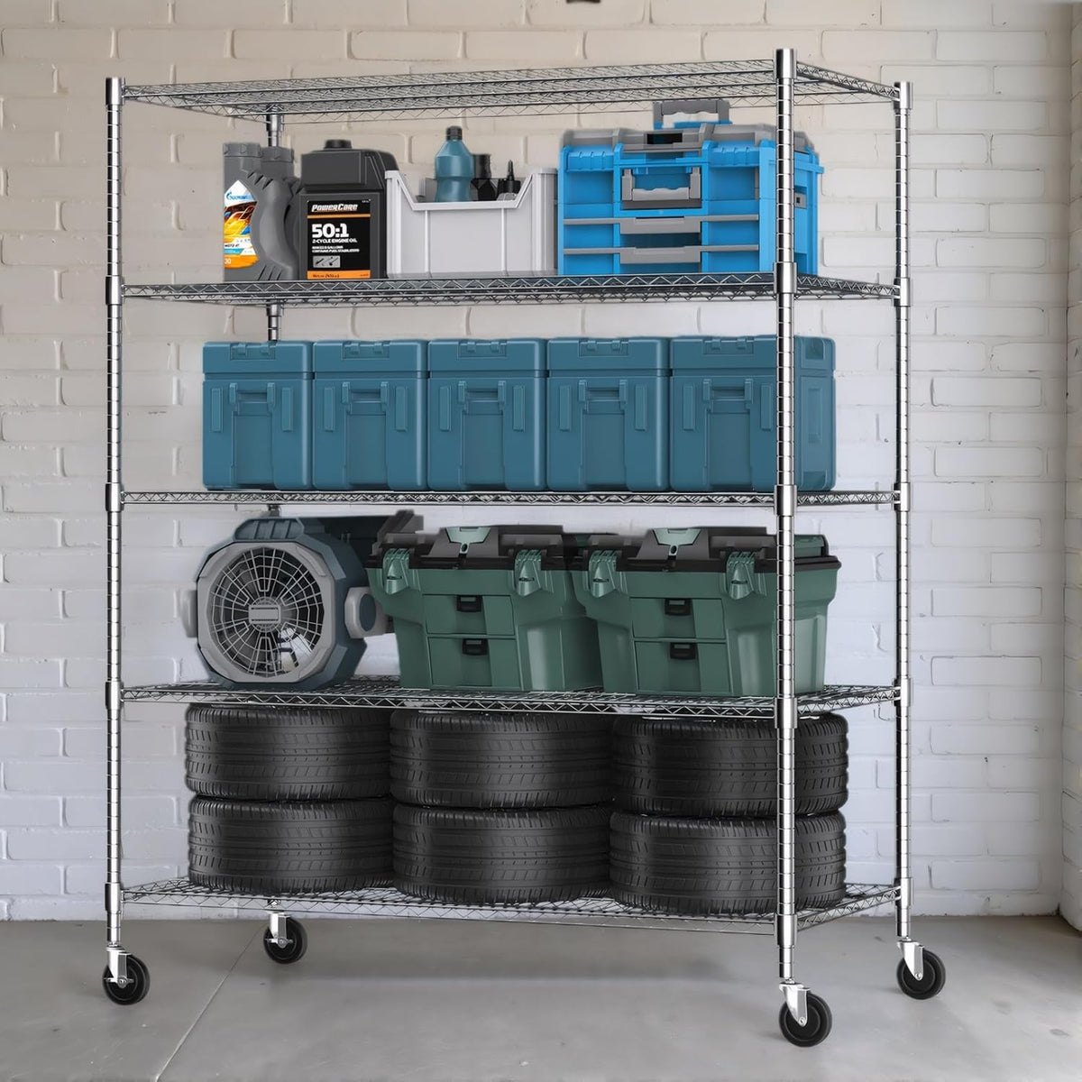 Himimi 5 Tier Wire Shelving with Wheels Heavy Duty Height Adjustable Metal Shelves for Storage