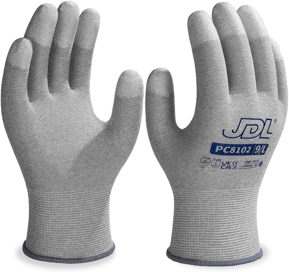 JDL ESD Work Gloves, Anti-Static Gloves for PC Building, 6 pairs, Computer Installation & Repair