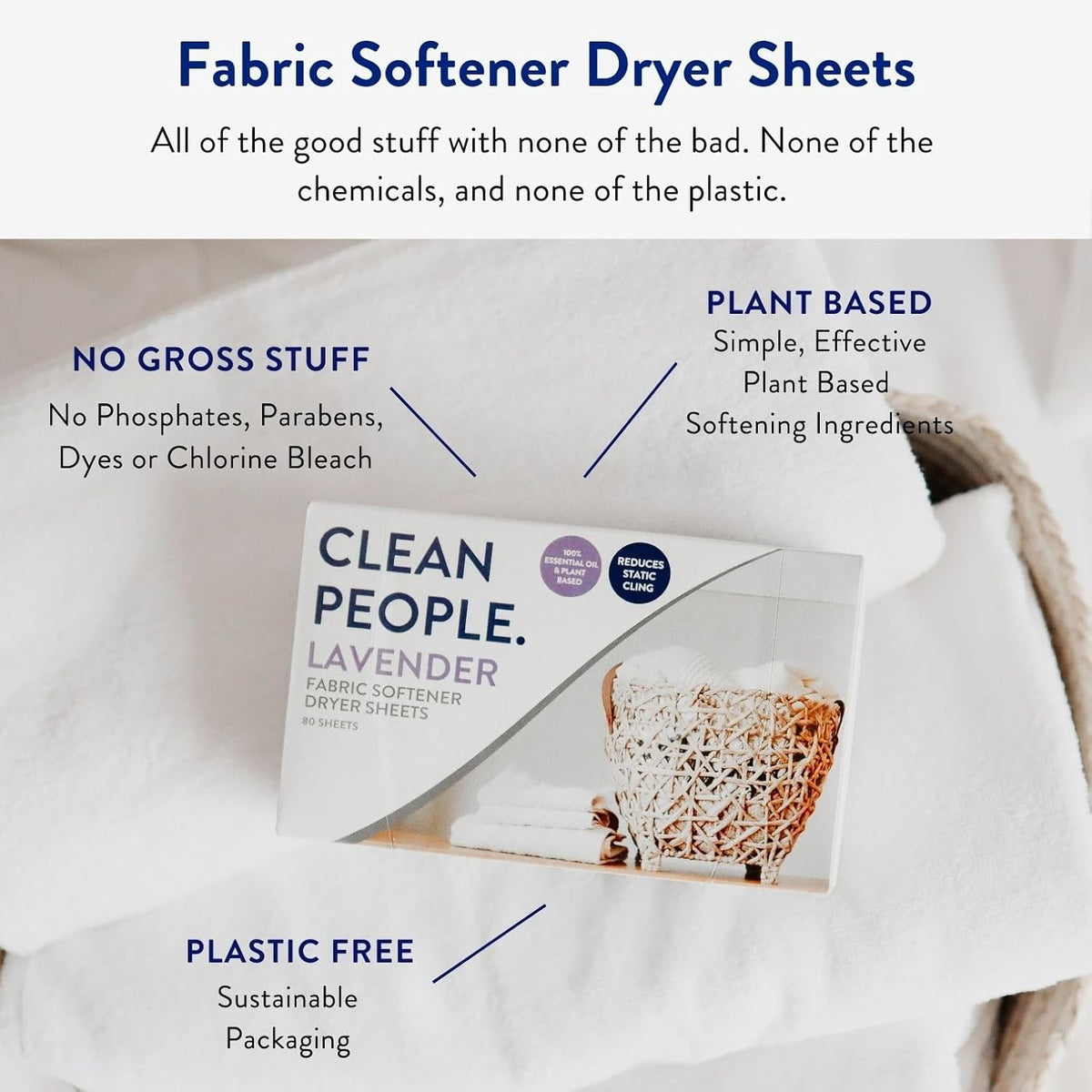 The Clean People Fabric Softener Sheets - Dryer Sheets - Softens & Removes Static Cling - Vegan