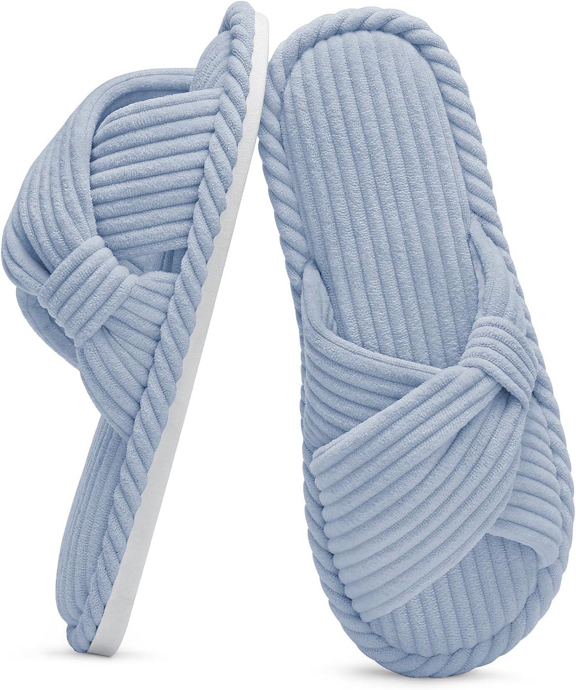 Evshine Summer House Slippers for Women Corduroy Cross Bow Indoor Slippers Open Toe Slip On Bedroom
