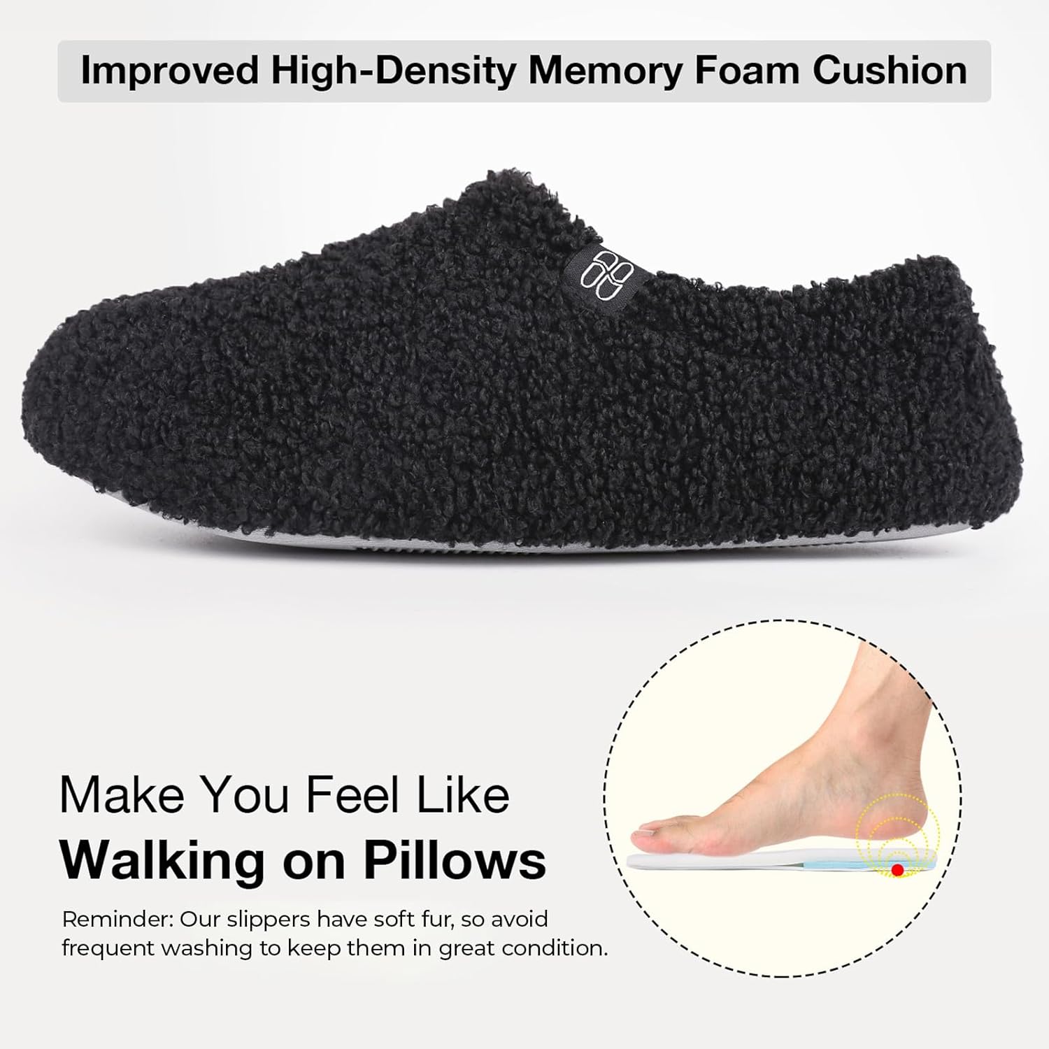 HomeTop Women's Fuzzy Curly Fur Memory Foam Loafer Slippers with Polar Fleece Lining