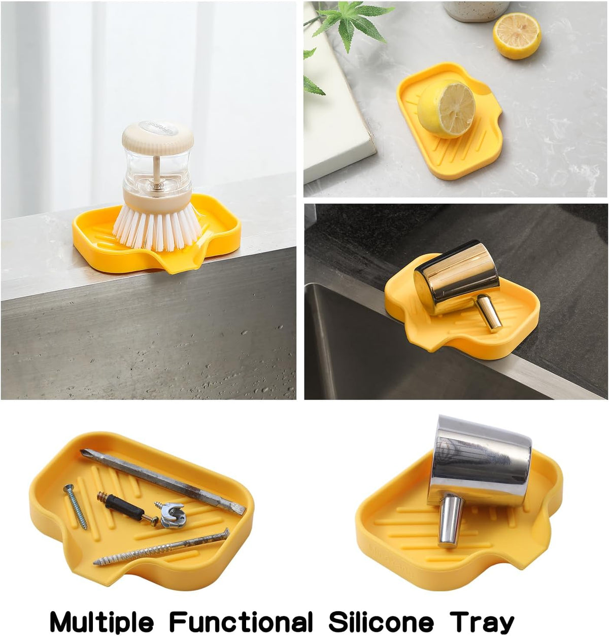Silicone Bathroom Soap Dishes with Drain Spout-Bathroom and Kitchen Sink Organizer,Sponge