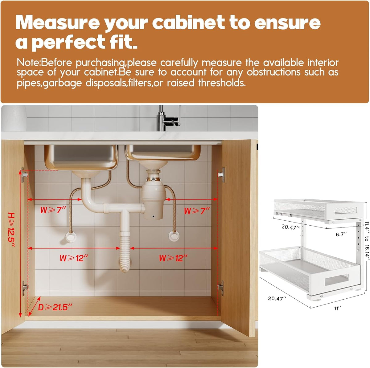 2 Pack 20.47IN Depth Under Sink Storage Organizer, Large 2-Tier Elegant Mesh Pull Out Shelf for