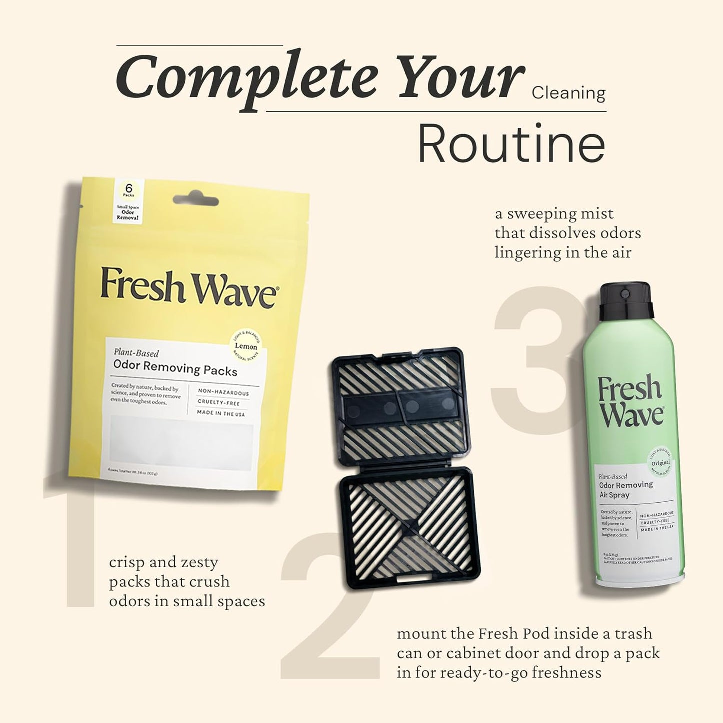Fresh Wave Lemon Odor Eliminating & Deodorizing Packs | Bag of 6 & Fresh Pod Case | Safer Odor