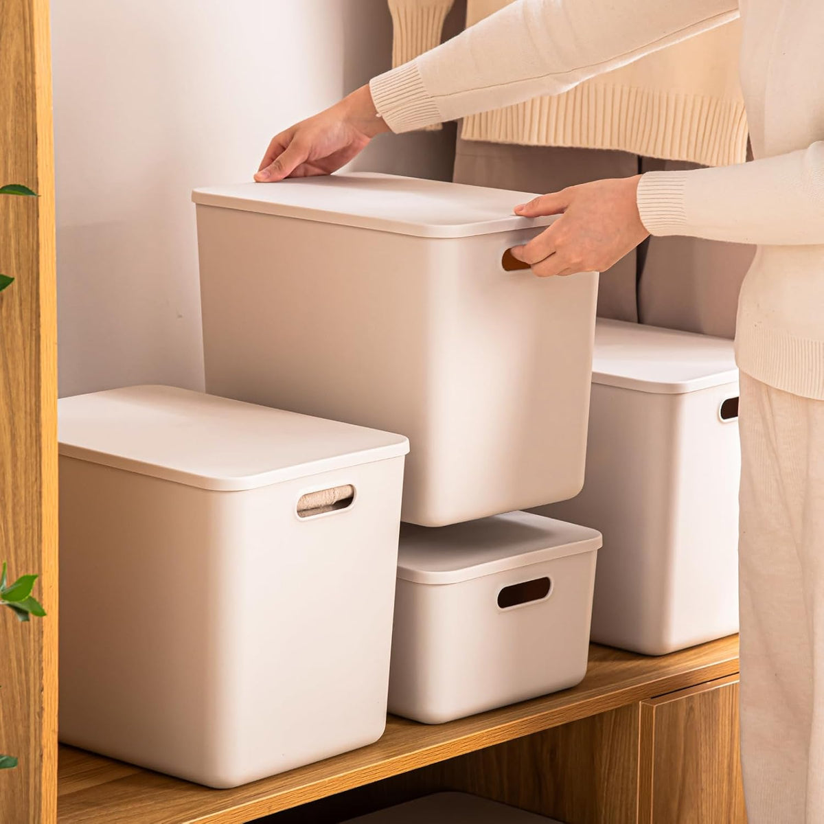 Plastic Storage Bins with lids,Storage Baskets,Container with handle,Storage Organizer Bins for
