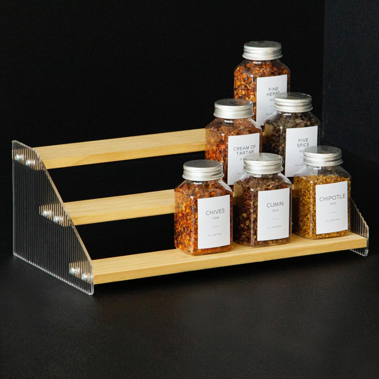 nianfeng Tiered Spice Rack, 3-Tier Spice Pantry Kitchen Cabinet Organizer, 12-Inch, Natural Wood
