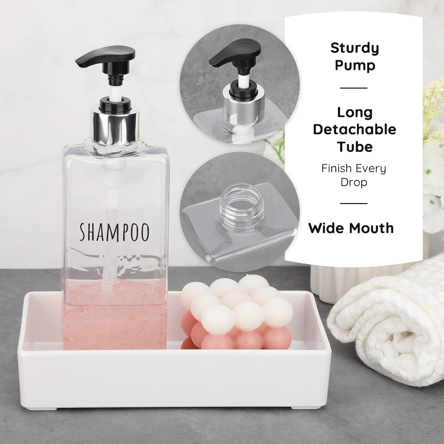 Segbeauty 3pcs Clear Soap Dispenser, 16.9oz Refillable Shampoo Conditioner Bottles, 500ml Empty