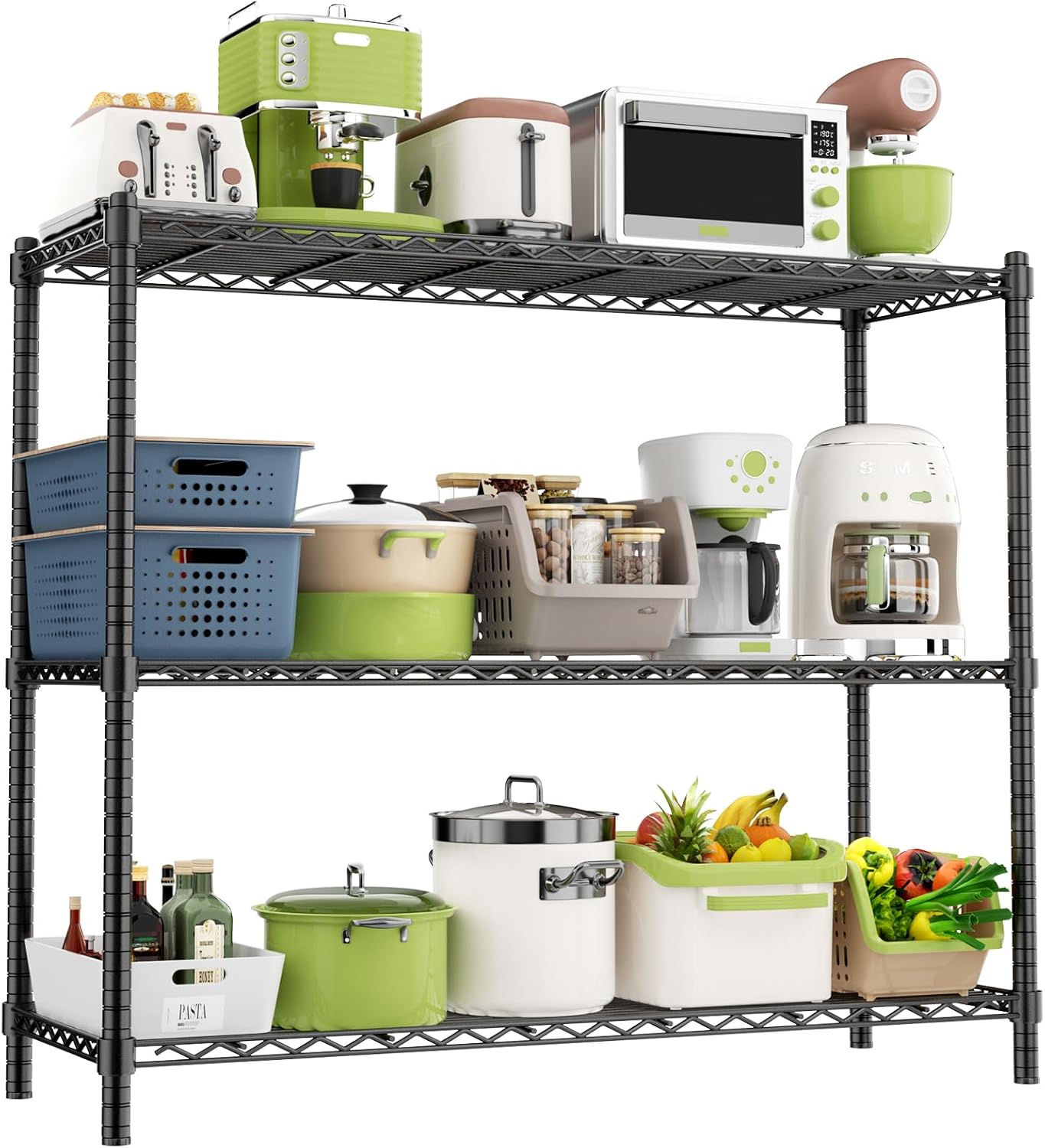 Storage Shelves, 48" L x 20" W x 47" H Heavy Duty Garage Wire Shelving Unit Loads 1200LBS, 3-Tier