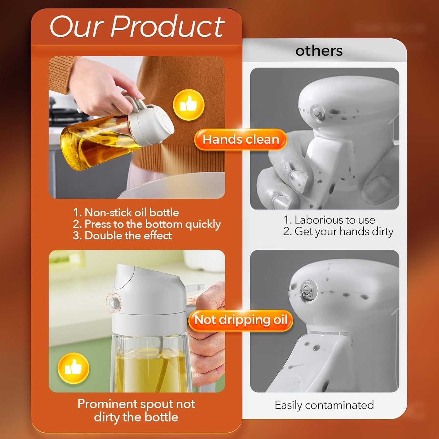 YARRAMATE 16oz/470ml Glass Olive Oil Sprayer for Cooking with Stickers, 2 in 1 Oil Dispenser for