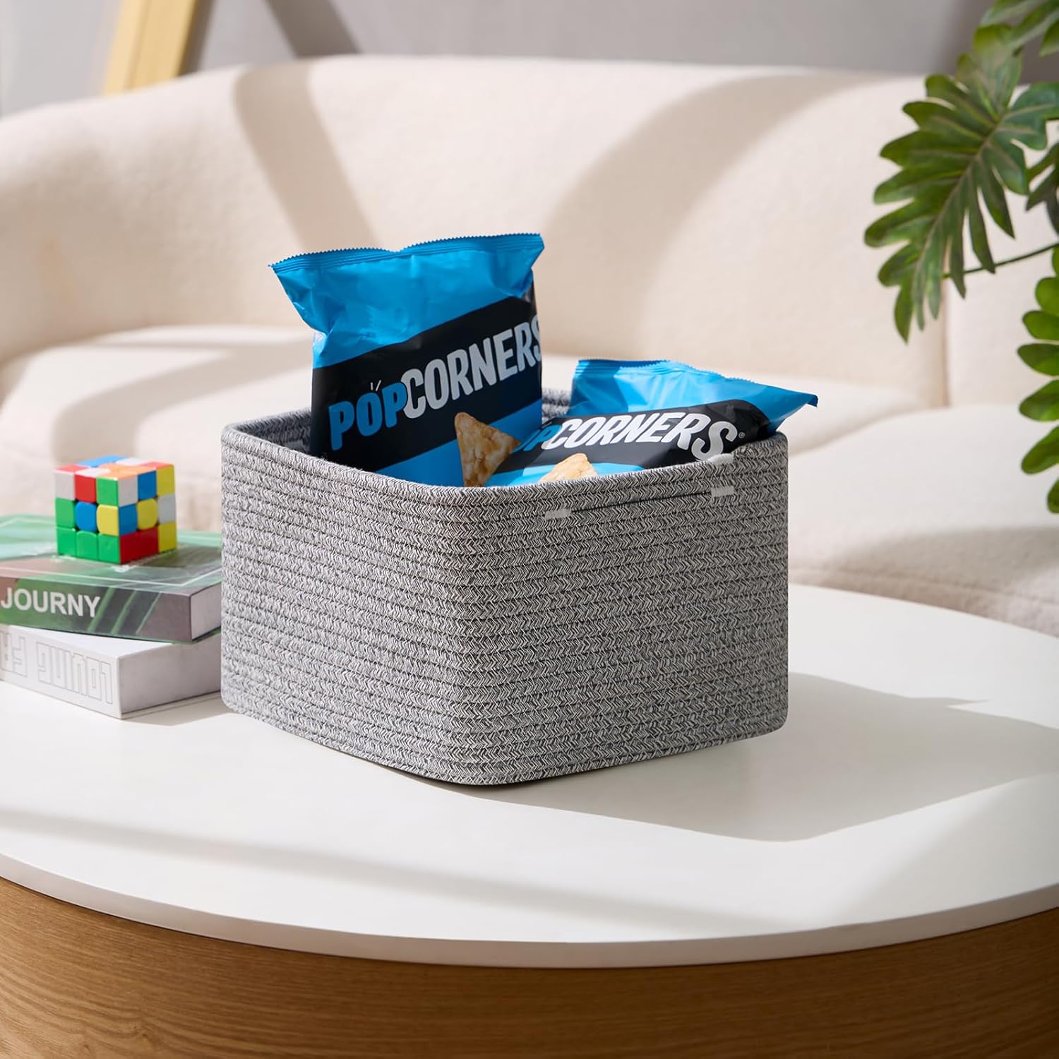 Small Organizing Baskets for Cubes Shelf, 9.7x9.7x7.1 Inch Rope Woven Storage Bins for Nursery