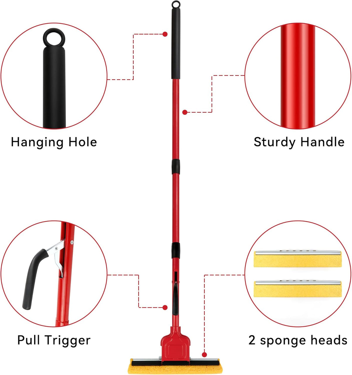 Compressed Cellulose Sponge Mop with 2 Roller swop mop Heads Suitable for Wood, Ceramic Tiles and