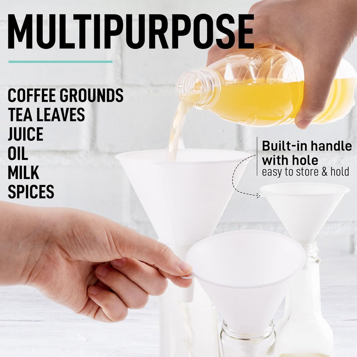 Zulay Kitchen 3-Piece Plastic Funnel Set - Large, Medium, and Small Kitchen Funnels Pouring Spout
