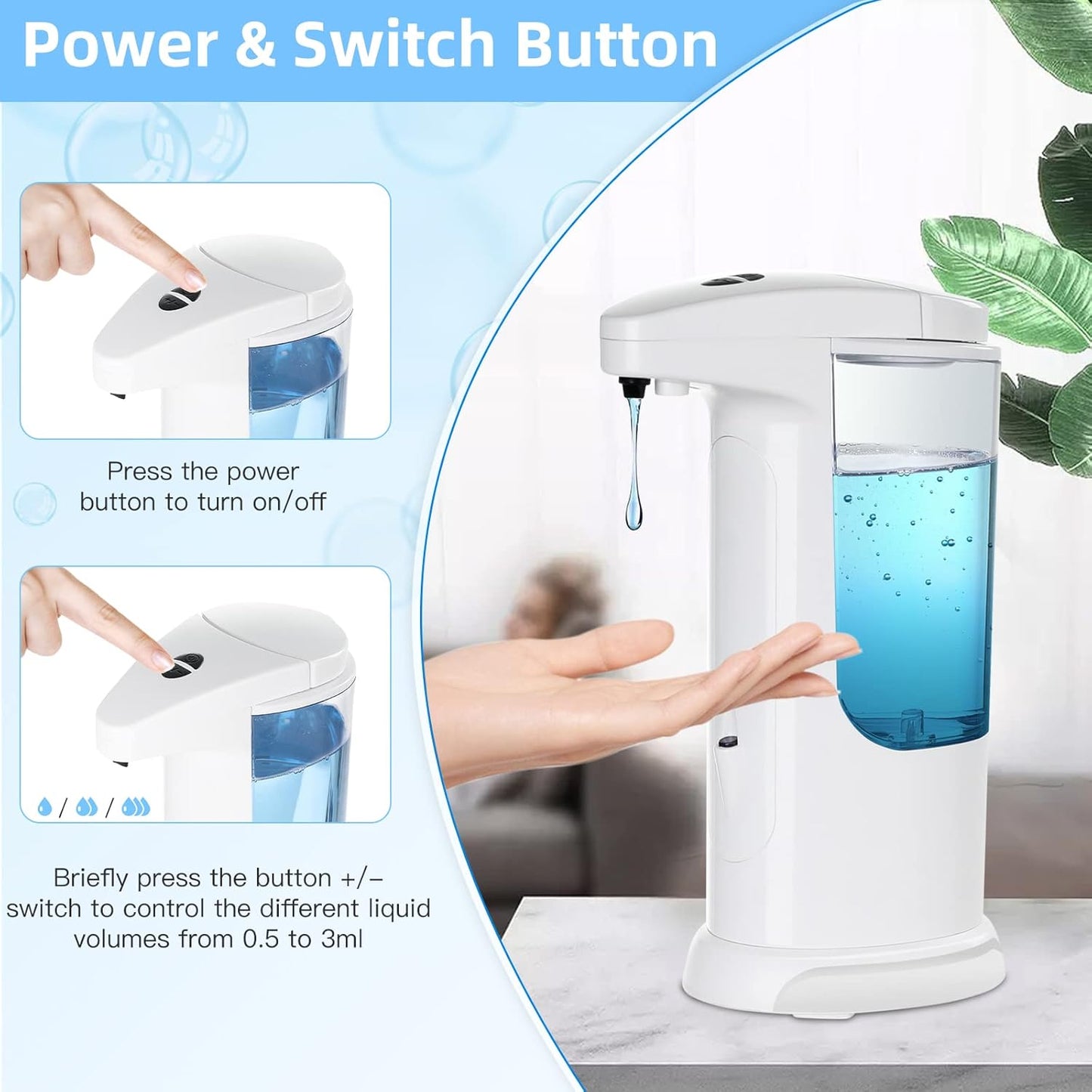 Automatic Soap Dispenser 400ml/13.5oz,Clear High Capacity Touchless with Infrared Sensor,HandsFree