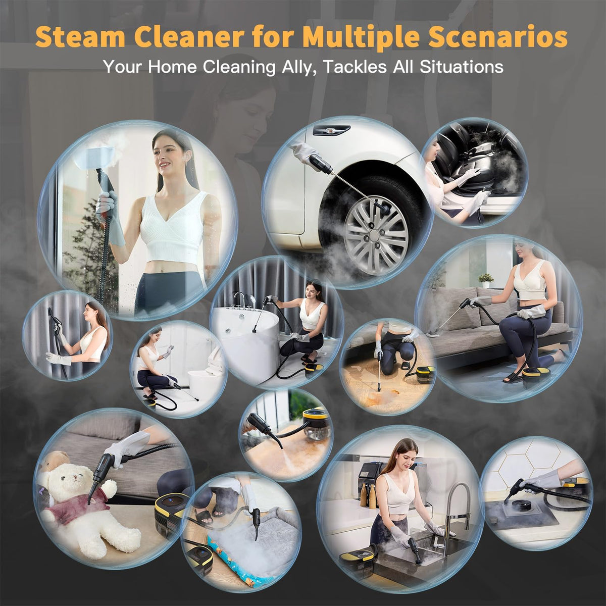 Steam Cleaner, 3-Level Adjustable Handle, 15s Heat-Up, 1.69 Quarts Tank, Portable Steamer for