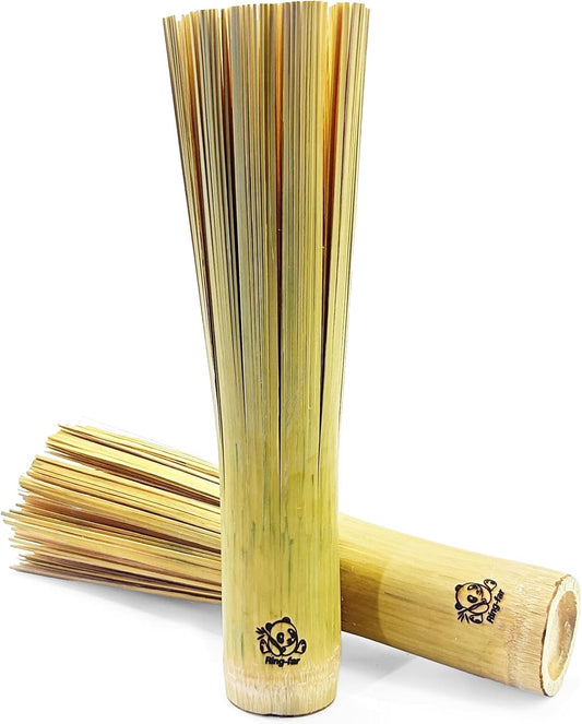 Bamboo Wok Brush 2 Pack – Handmade Natural Scrubbers for Carbon Steel & Cast Iron, 100% Bamboo, No