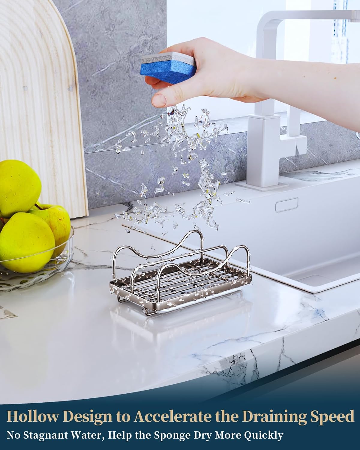 Consumest Sponge Holder for Kitchen Sink - Movable Sink Caddy for Countertop Organizer, 304