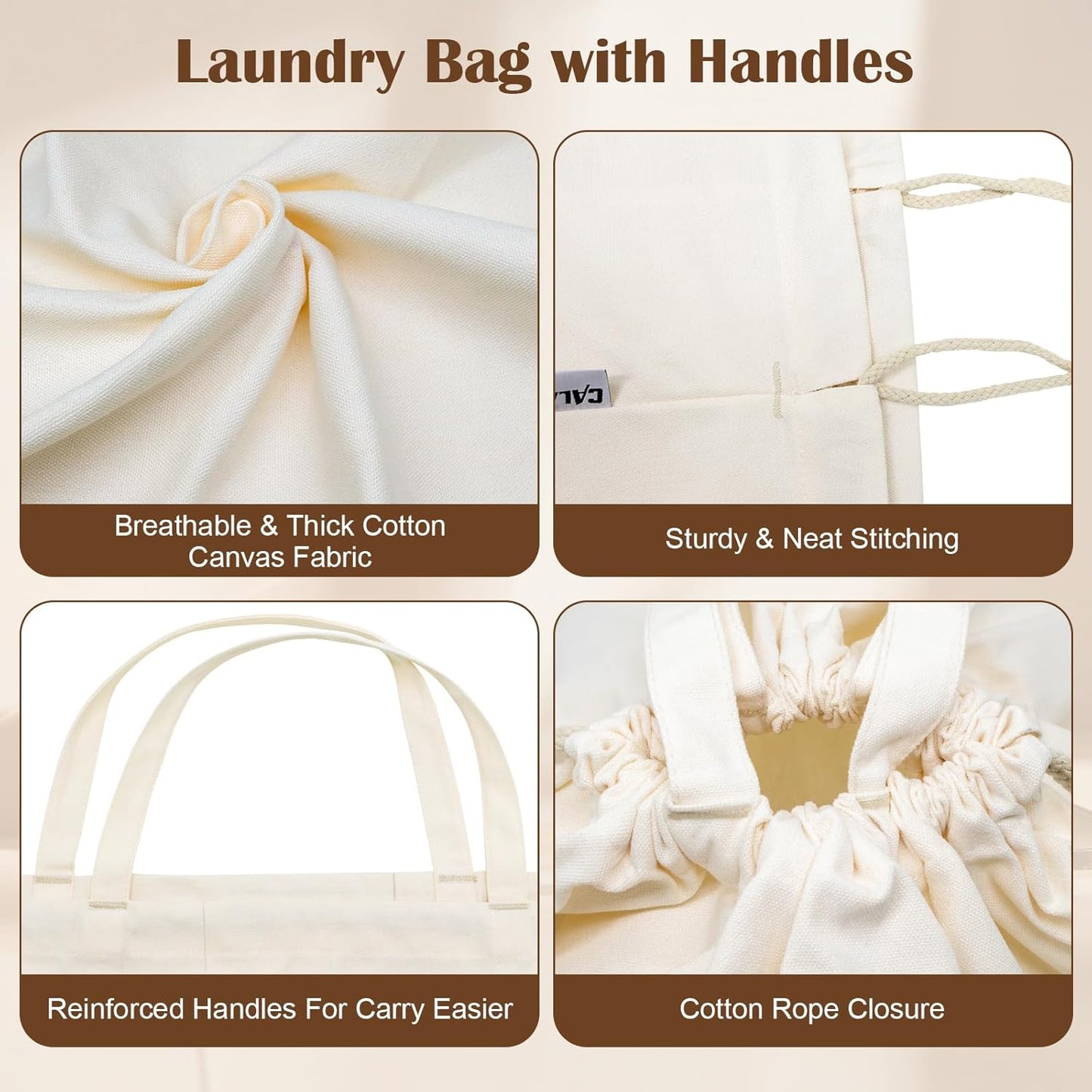 Canvas Laundry Bag 40in x 35in, Thick Cotton Laundry Bag with Handles & Drawstring, Extra Large