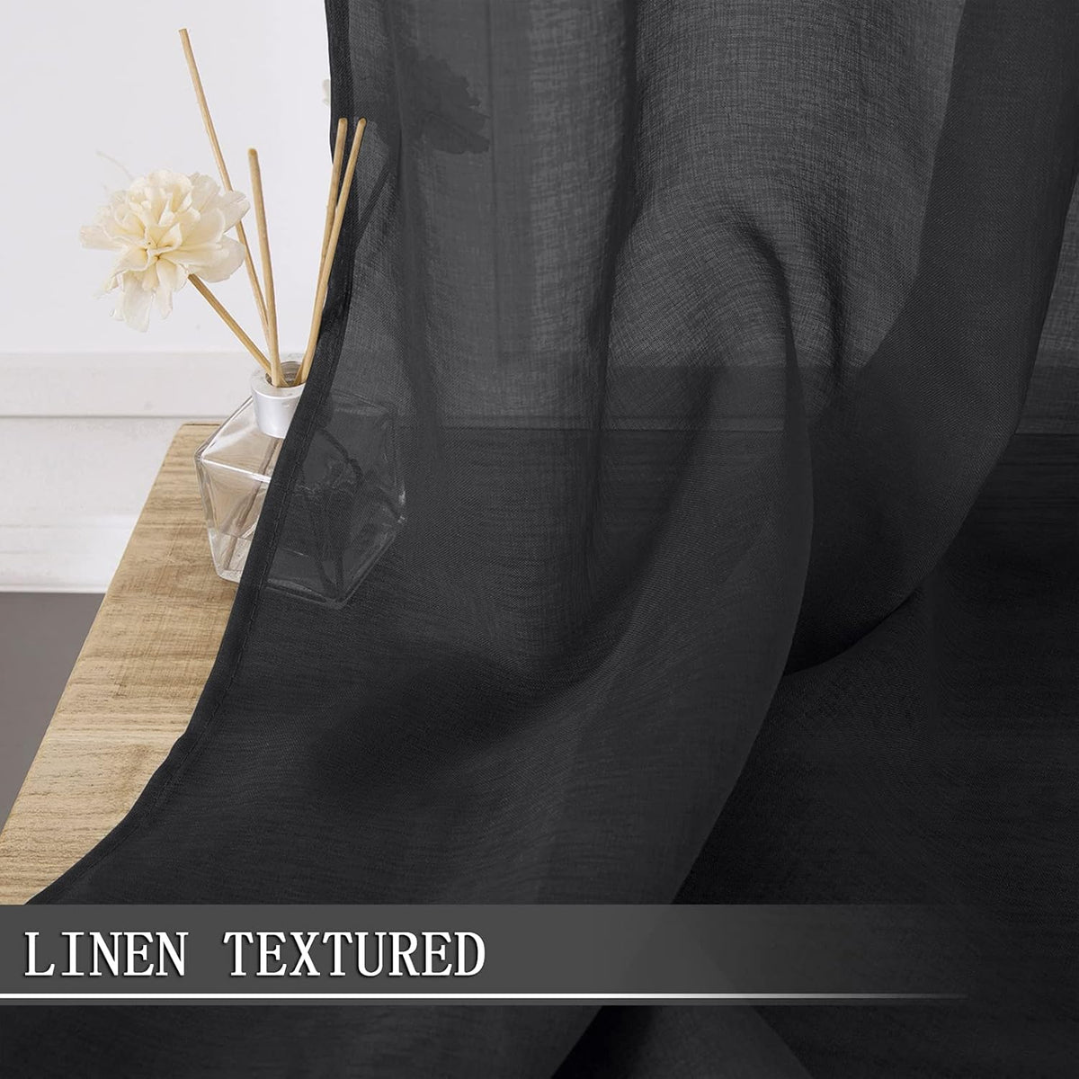 Tollpiz Short Sheer Curtains Linen Textured Bedroom Curtain Sheers Light Filtering Rod Pocket Voile