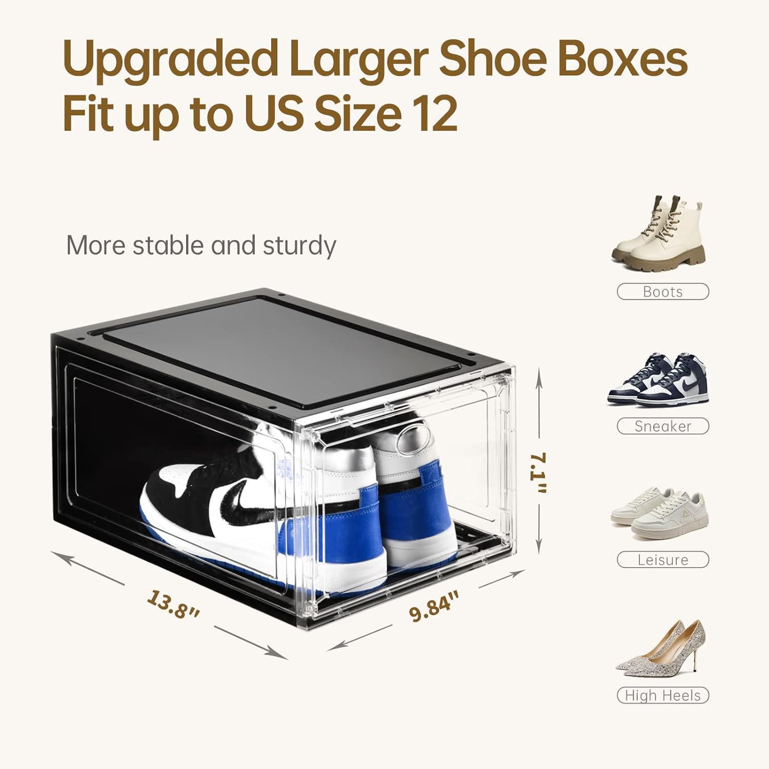 10 Pack Shoe Boxes Stackable,Upgraded Sturdy Storage Boxes with Clear Magnetic Door,Multifunctional