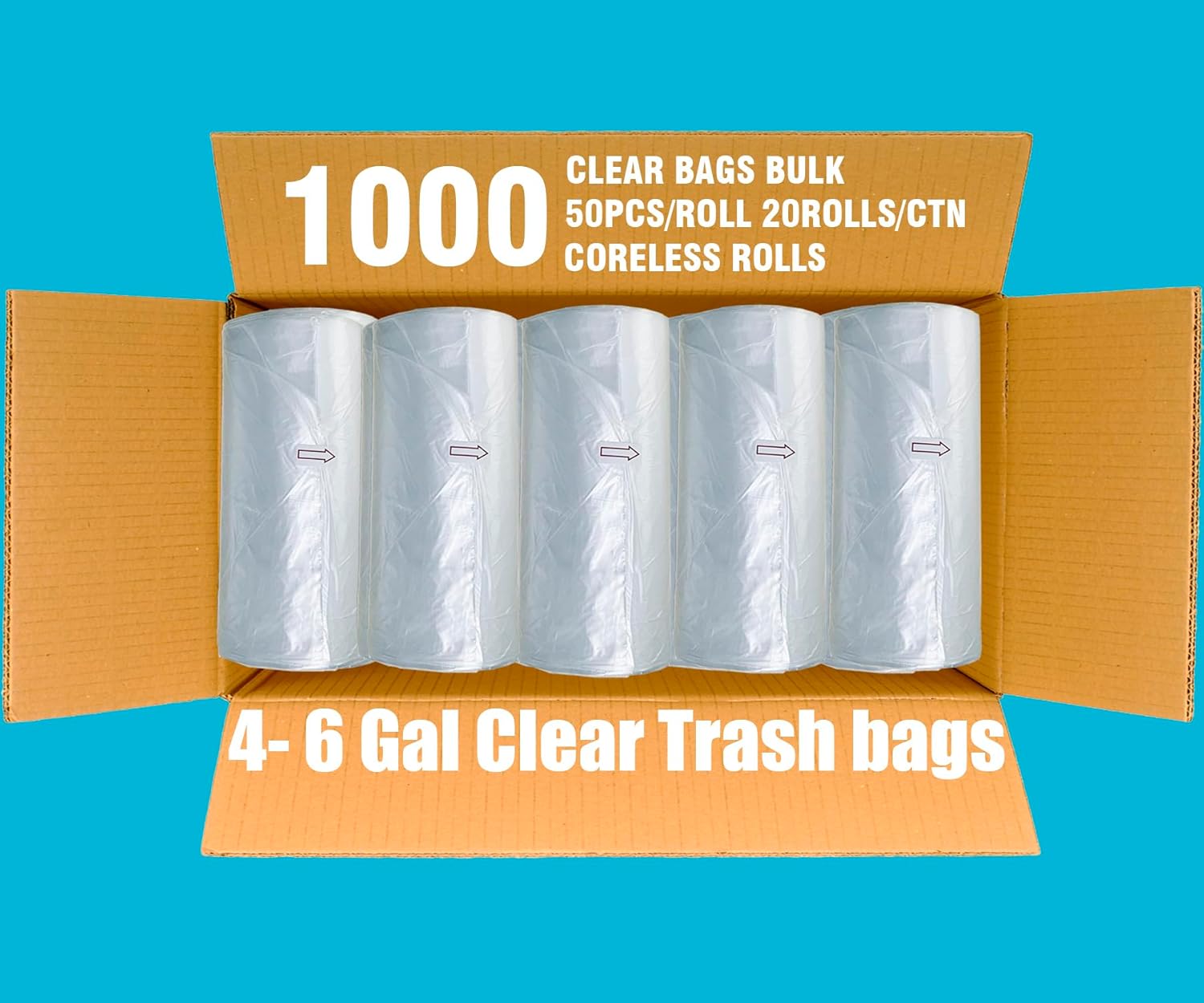 4-6 Gallon Trash Bags, 1000 Count Bulk Value Pack, Clear Plastic Recycling Bags, Multi-purpose