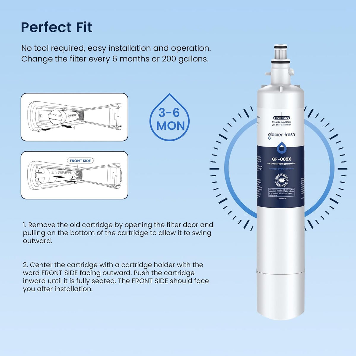 GLACIER FRESH Replacement for RPWFE, RPWF (Built-in CHIP) Refrigerator Water Filter, Compatible