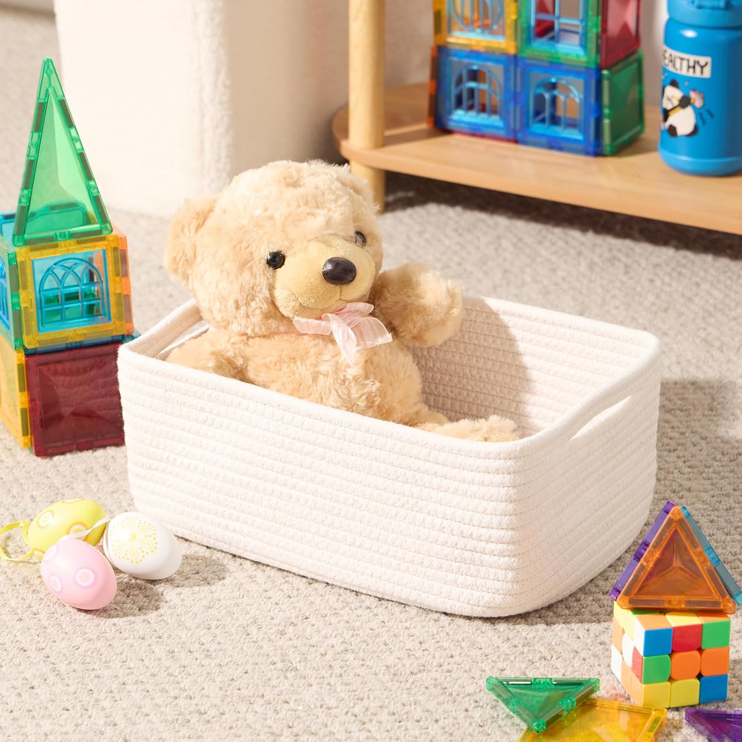 Small Storage Baskets for Organizing | Closet Organizer Bins | Shelf Toy Basket | Woven Rope