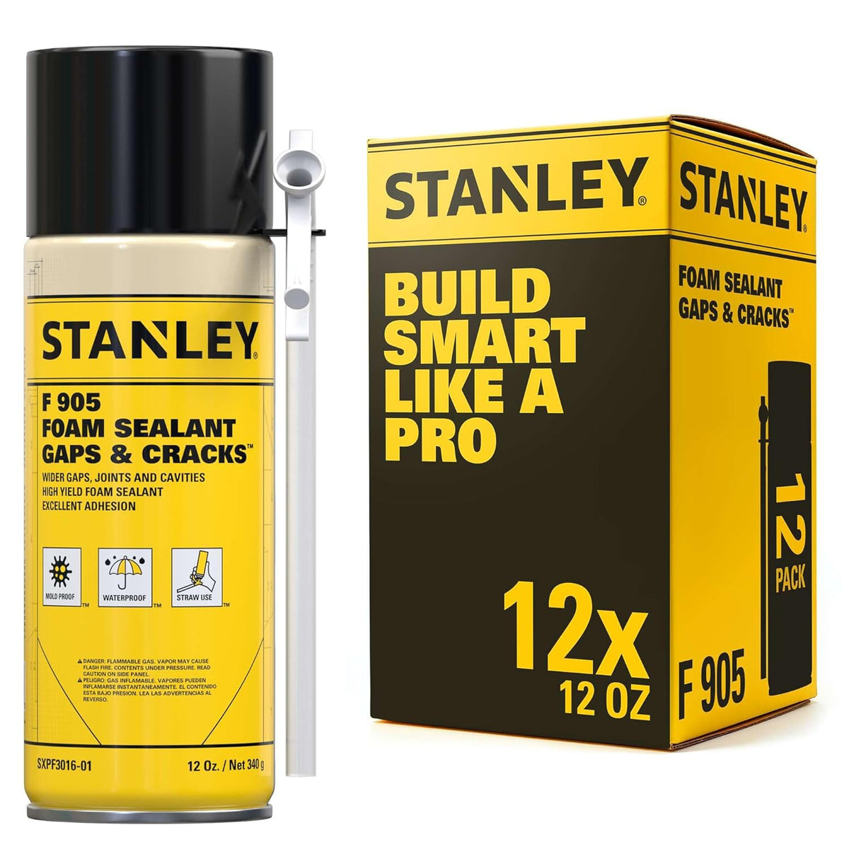 Stanley F905 Gaps & Cracks Sealant (12x12 Oz.) – Polyurethane Spray Foam Insulation for Window &